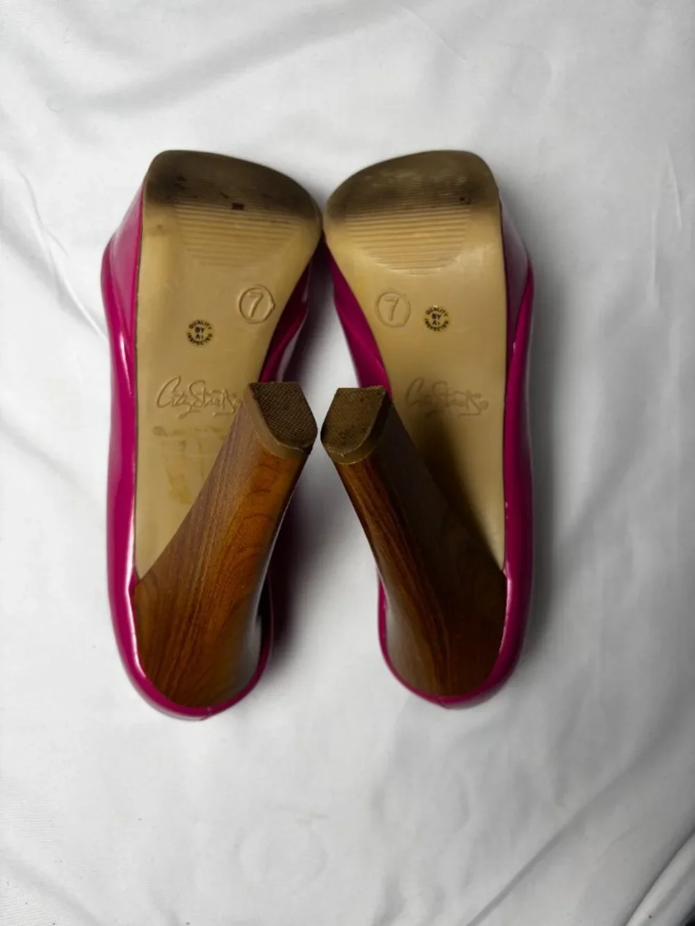 City Streets Women’s Marley Hot Pink Patent Peep Toe Platform Heels | US Size 7